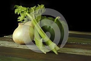 Still Life of the Cajun Trinity Onion, Celery and Green Pepper photo