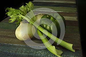 Still Life of the Cajun Trinity Onion, Celery and Green Pepper photo