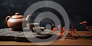 A still life capturing the essence of a tea ceremony. Delicate teaware, carefully arranged flowers, and steaming cups of