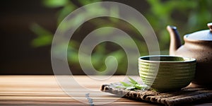 A still life capturing the essence of a tea ceremony. Delicate teaware, carefully arranged flowers, and steaming cups of