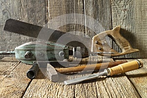 Still life of carpentry tools on the table