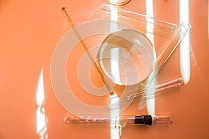 Still-life of a chemical laboratory flasks and test tubes