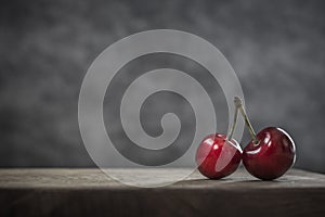 Still life of cherries in fashion style