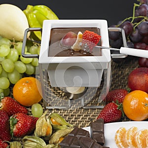 Still life of chocolate fondue