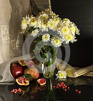 Still life with chrysanthemums