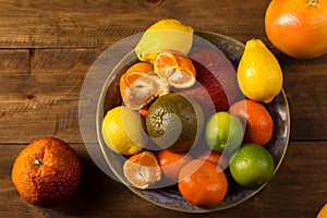 Still life with citrus fruits in rustic style, top view