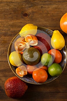 Still life with citrus fruits, top view