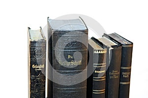 Still life and close-ups of old books, holy bible and hymn books