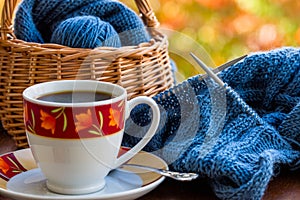 Still life with coffee and knitting