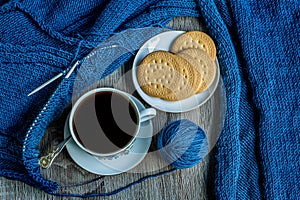 Still life with coffee and knitting