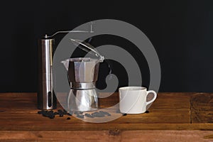 Still life coffee maker and cup