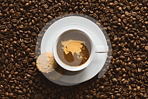 Still life - coffee with map of Asia continent