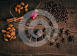 Still life with coffee, nuts and spices