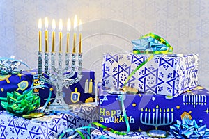 jewish holiday Hanukkah still life composed of elements the Chanukah festival photo