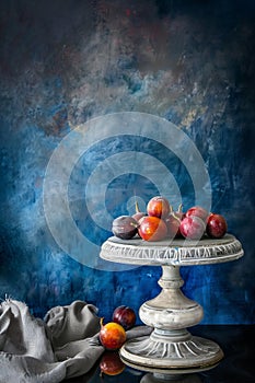 Still life composition of ripe plums