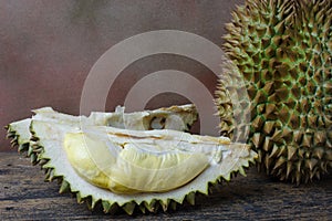 Still life concept, Durian on wood background