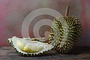 Still life concept, Durian on wood background