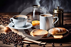 Image is generated using AI. Breakfast, tea and coffee break and breakfast.