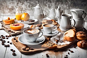 Image is generated using AI. Breakfast, tea and coffee break and breakfast.