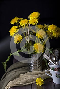 Still life with dandelions