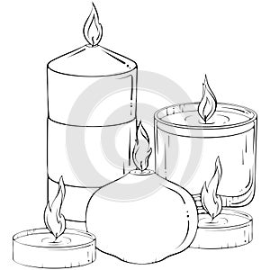 Still life of different candles line art