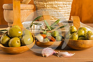 Still life with different varieties of olives