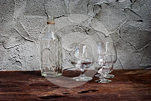 Still Life with differently shaped glass bottles