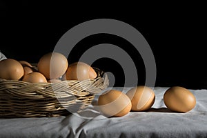 Still life eggs in basket.