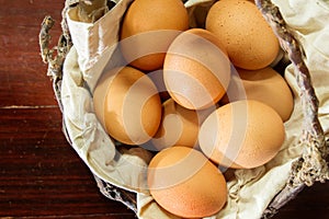 Still life eggs in old basket