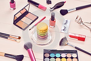 Still life of fashion woman, essentials cosmetics