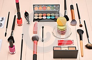 Still life of fashion woman, essentials cosmetics