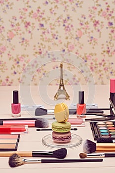 Still life of fashion woman, essentials cosmetics