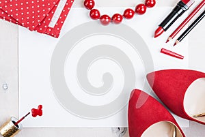 Still life of fashion woman. Feminine cosmetic background