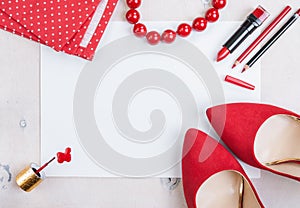 Still life of fashion woman. Feminine cosmetic background