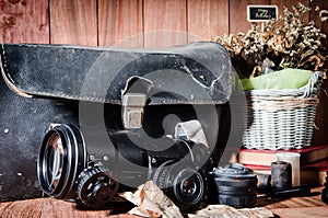 Still life fine art photography on concept vintage with camera