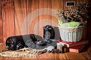 Still life fine art photography on concept vintage with camera