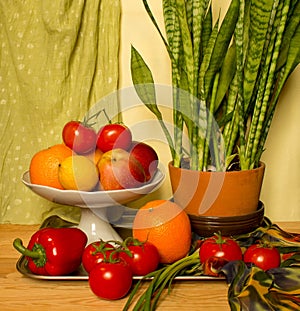 Still life with flower and fruits