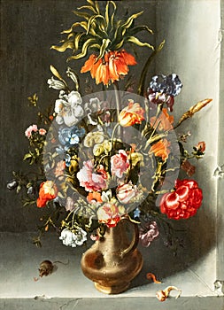 Still-Life of Flowers with a Fritillary in a stone Niche, painting by Jacob Vosmaer