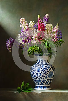 Still life with flowers lupine