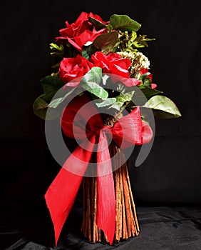 Still Life Flowers Red roses on Black