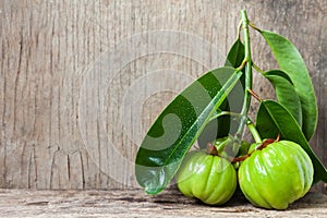 Still life with fresh garcinia cambogia on wooden background (Th photo