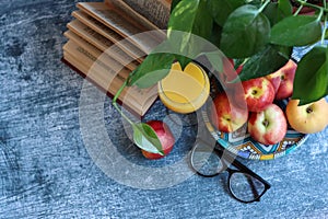 Still life with fresh organic fruit. Close up photo of nectarines and peaches on a table. Eating healthy concept.