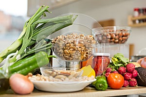 Still life with fresh vegetables in domestic kitchen