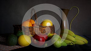 Still life of fruit in a basket