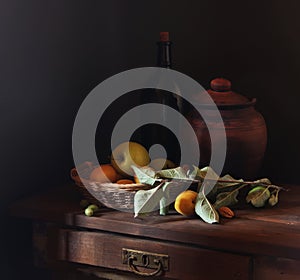 Still life with fruit and utensils photo