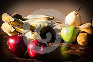 Still life Fruits with Chinese pear,kiwi,Red apple,grapes and Cu