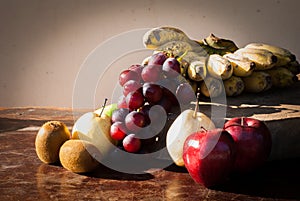 Still life Fruits with Chinese pear,kiwi,Red apple,grapes and Cu