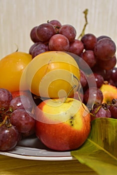 Still life: fruits and a leave