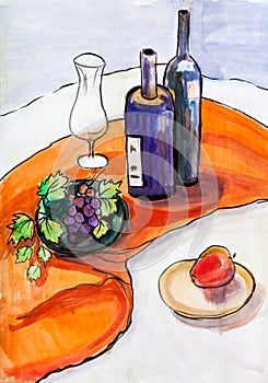 Still life with glass bottles