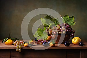 Still life with grapes and plums